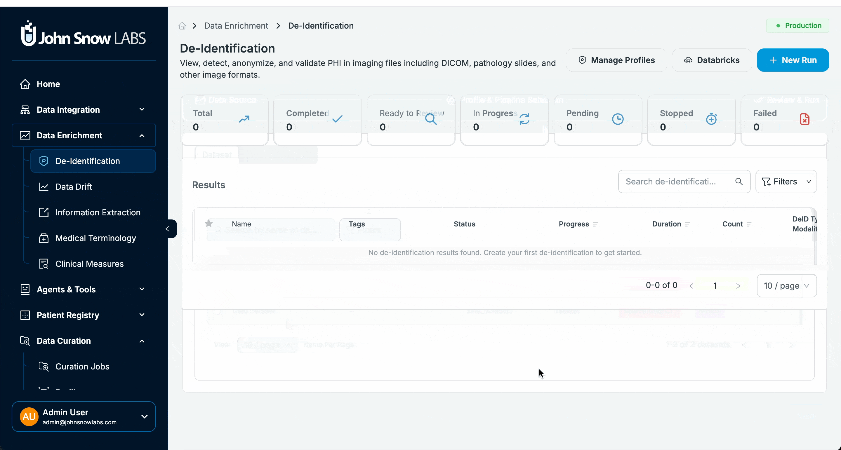 Dataset-first de-identification workflow in Patient Journey Intelligence