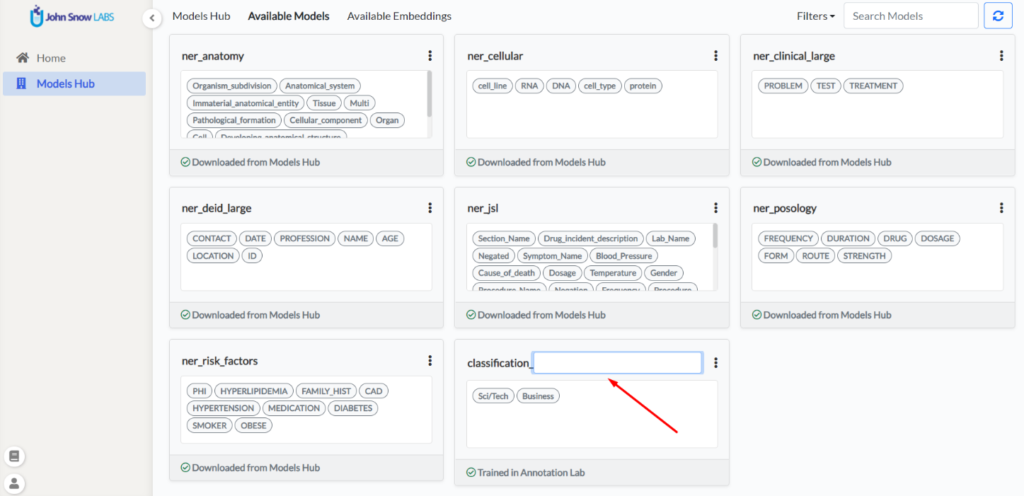 All models from the NLP Models Hub are available for preannotation of ...