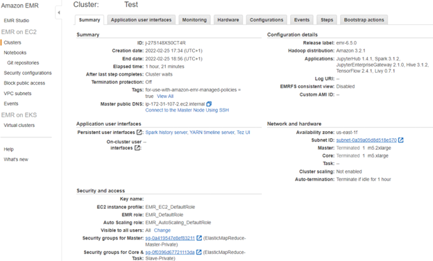 Configuring a Cluster in Amazon EMR - Screenshot.