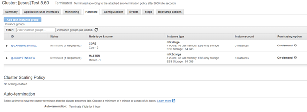 Spark Cluster infrastructure for Master and Worker nodes on Amazon EMR.