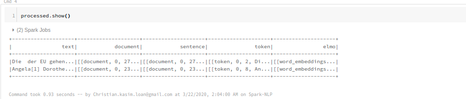 NLP result: screenshot after running the pipeline.