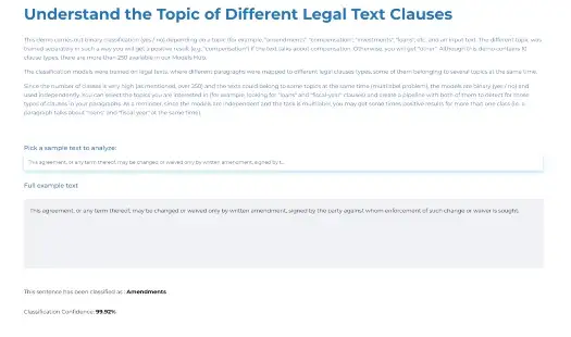 Demo visualizing Classification Of Legal Clauses