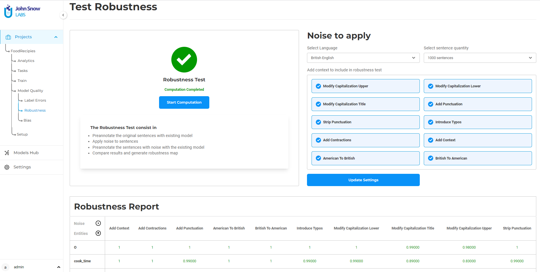 Quality Tests in the NLP Lab