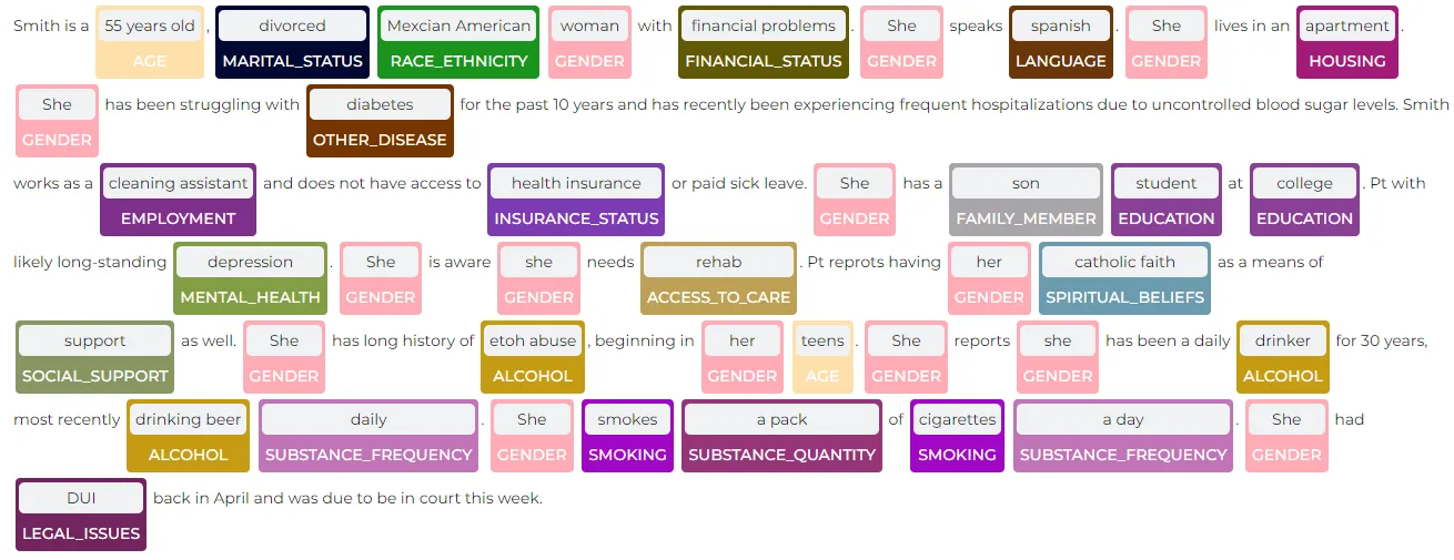 SDoH Sample Text with NER extracted