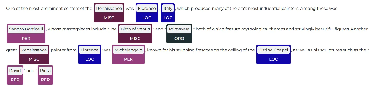 The identified entities are highlighted by NerVisualizer.