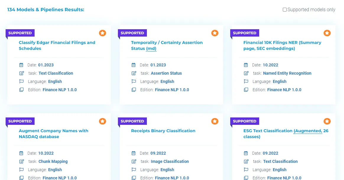 Some Financial NLP pretrained models from Models Hub