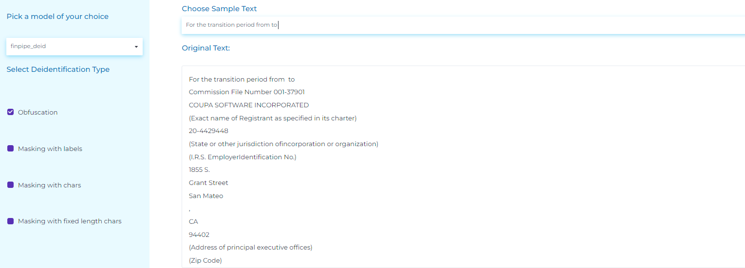 Finance NLP can deidentificate/mask financial data to be compliant with data privacy regulations as GDPR and CCPA.