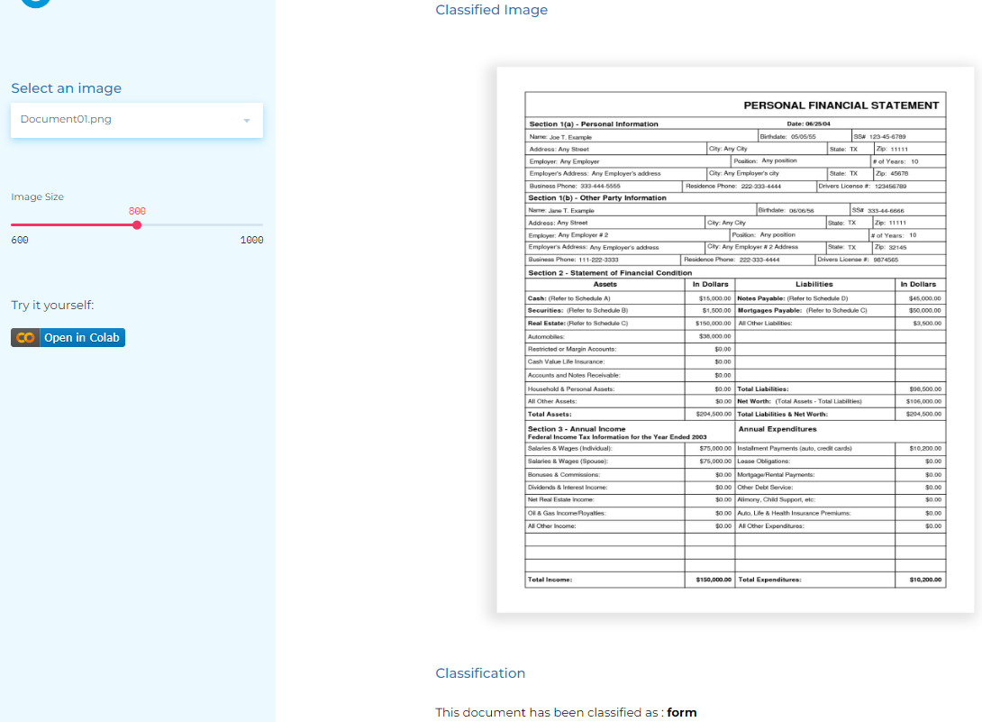 Natural language processing examples in finance: classifying finance documents from image using text and layout with OCR. Document scan has been classified as form.