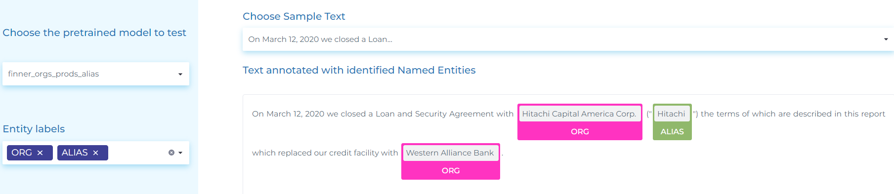 Identifying companies and all variants of company names uses in financial reports by finance NLP.