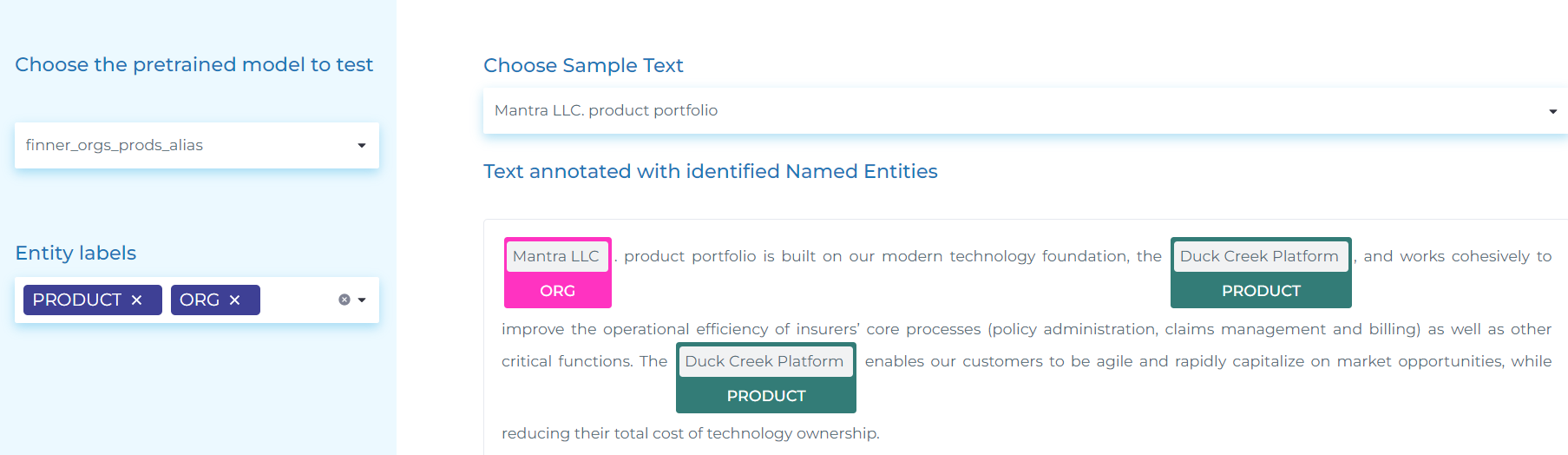 Extracting ORG and PRODUCT