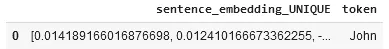 The one-liner model result shows sentence embeddings of the first sentence.