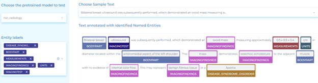 Clinical natural language processing for detecting clinical entities in radiology reports.