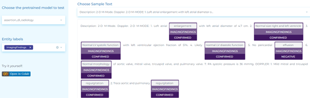 Clinical NLP for assigning an assertion status to image findings.