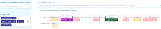 NLP for extracting demographic information, age, gender, and smoking status from oncology texts.