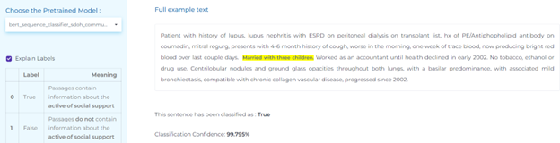 NLP for classifying social support in medical text.