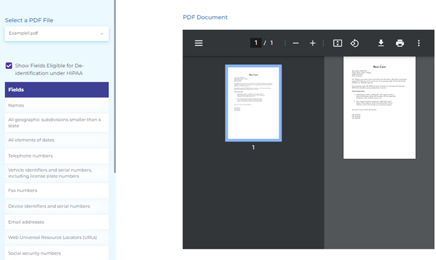 De-identification software for PDF documents using HIPAA de-identification standards.