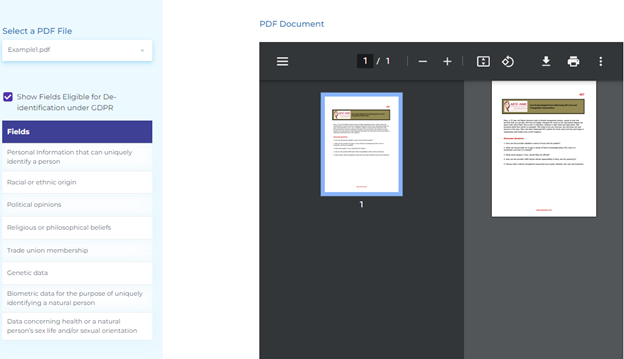 De-identification of PDF documents using GDPR guidelines.