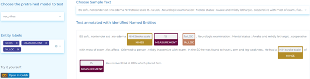 Clinical NLP for extracting neurologic deficits related to NIH Stroke Scale (NIHSS).