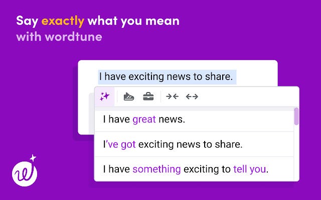 How LLM writing assistant Wordtune works - example